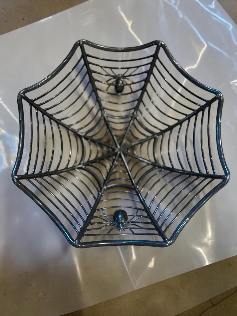 Set of 6 Halloween Spiderweb Baskets Black Wire Candy Dish Spider Decor
